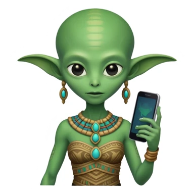 alien with mayan custome dress and smartphone sticker