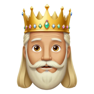 Create a cartoon-style emoji of Melchor, one of the Three Wise Men. Only show his face and crown. He has a kind, wise expression, a long white beard, and a golden crown with jewels. Make it colorful, simple, and suitable as an emoji. sticker