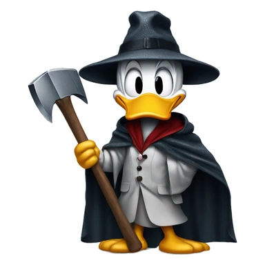 Donald Duck dressed as Patrick Bateman holding axe wearing poncho sticker