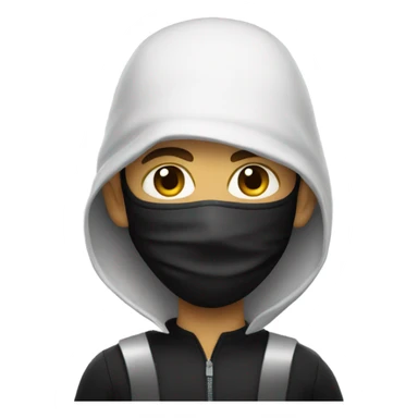 A robber dressed white and black wearing a mask sticker