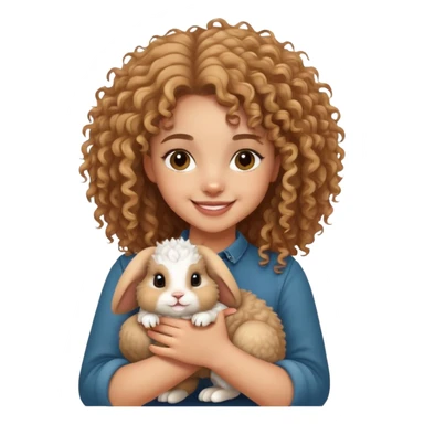 cute light skin curly haired girl holding a dwarf lionhead rabbit sticker