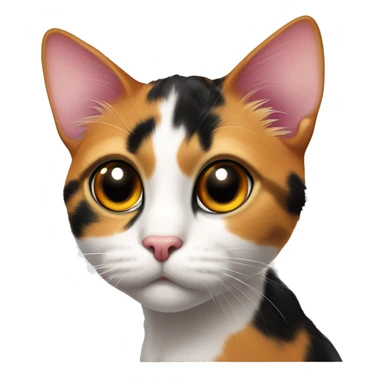 curious calico cat with pink nose, Mostly black markings on her head and a little orange markings on her left eye,gazing forward sticker