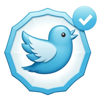 Twitter verification checkmark badge, light blue irregular octagon with white checkmark sticker