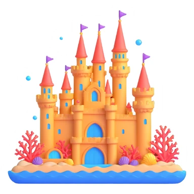 Ariel's underwater castle from The Little Mermaid, golden spires, colorful coral, seashell architecture, bubbles sticker