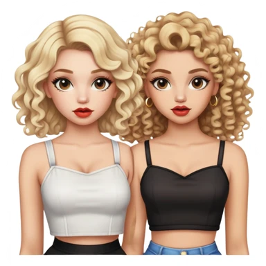 Two teenage girls together, one blonde and one with curly brown hair, both with heavy makeup, big lips, crop tops and choni style clothing sticker