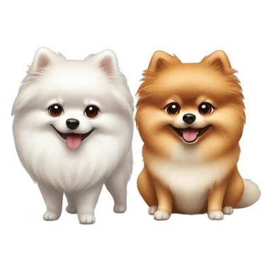White Pomeranian and red Pomeranian playing together  sticker