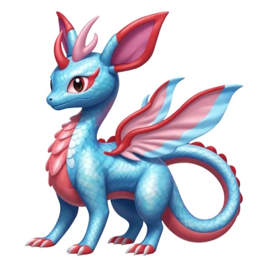 Hydro-elemental Bubbly furry Shiny Scaley Iridescent realistic Salamence-Milotic-Sylveon-Fakémon-fusion (full body) sticker