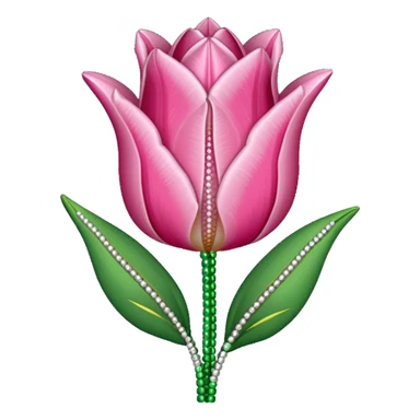 french beaded pink tulip flower with 2 leaves sticker