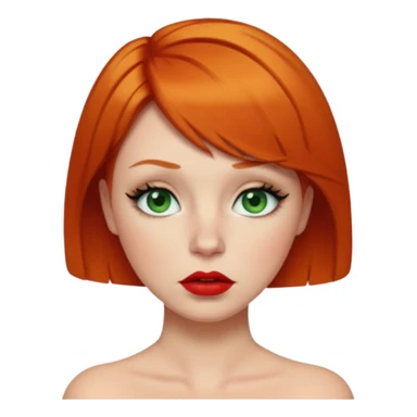 Short Ginger hair, green eyes, black long eye lashes large red lips White woman embarrassed sticker