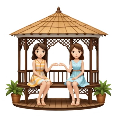 Two brunette women sitting inside a large white gazebo sticker
