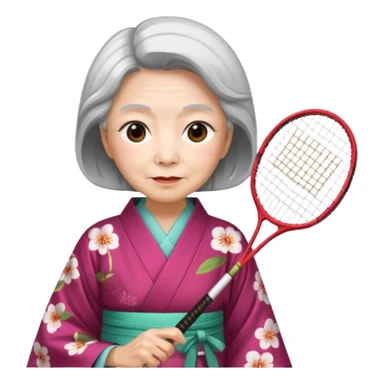 ancient japanese old woman cherry color with 1 badminton racket sticker