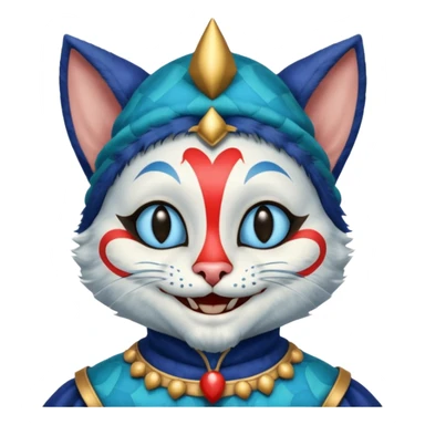 crazy colorful cute little cat jolly joker, medieval, vintage, court jester, mac os icon, blue color sticker