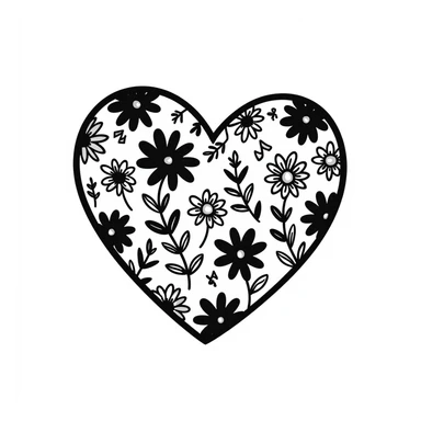 hand drawn heart with floral doodle decorations, doodle style sticker