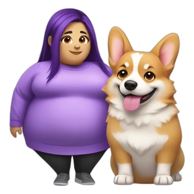fat corgi and purple hair girl sticker