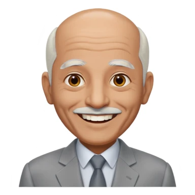 70 yr old man, almost bald, some white hair, pakistani, light grey business suit, big smile, dark skin, no moustache
 sticker