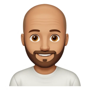 man, shaved head, brown eyes, full beard, smiling sticker