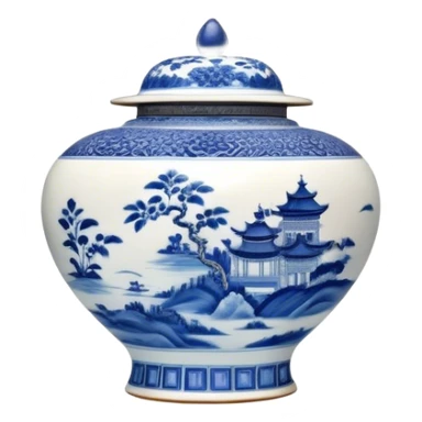Cinematic Realistic image of exquisite blue and white porcelain, rendered with delicate, intricate patterns and fine textures, showcased against a classic Chinese backdrop with soft, refined lighting sticker
