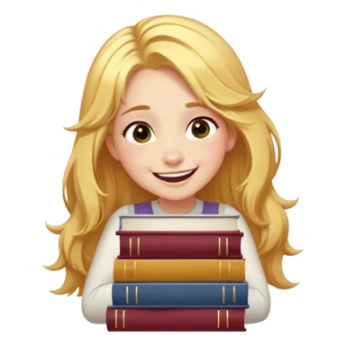Cinematic Adorable Belle Portrait Emoji, Giggling as she hugs a stack of books, eyes twinkling with excitement, golden hair tousled slightly, a perfect mix of beauty and endearing nerdiness! sticker