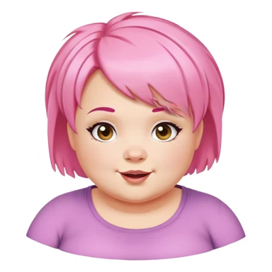 "Create an emoji-style illustration of a chubby Anne-Marie. She should have a round face, a cheerful expression, and her signature short pink hair. Make her look cute and expressive, with a fun and playful vibe." sticker