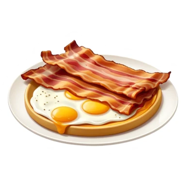 Cinematic crispy sizzling bacon, slightly curled, golden-brown with a perfect crunch, glistening with rich flavor, deep warm tones, served on a breakfast plate, comforting and indulgent. sticker