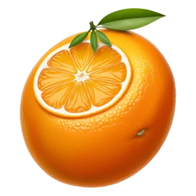 small oval citrus fruit with smooth glossy orange skin, whole and halved to show juicy segments and tiny seeds, firm slightly dimpled texture, miniature scale, no leaves or extras, soft lighting, subtle shadows, emoji scale sticker