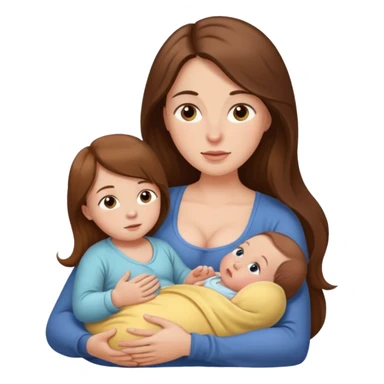 "Woman with long brown hair and fair skin breastfeeding a baby."
 sticker