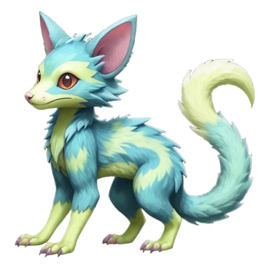 Realistic Sharp mossy elemental detailed Colorful translucent luminescent Trico-Lykoi-Noibat-Sergal-Furret-Ferret-Wolverine-Vernid-furry-fursona-fusion-Fakemon-animal-hybrid-creature, full body sticker