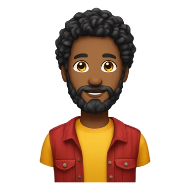 create one black person with 2 strand twists with 5 a full curly black beard snd a red and yellow shirt headshot style be detailed sticker
