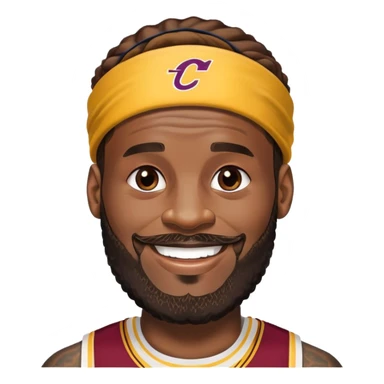 LeBron James smiling face with his iconic beard and headband sticker