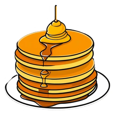 stack of pancakes with honey and fruit sticker