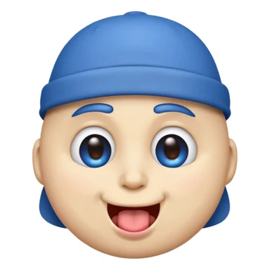 An emoji with a blue hat on its head and 1 blink and tongue sticking out sticker