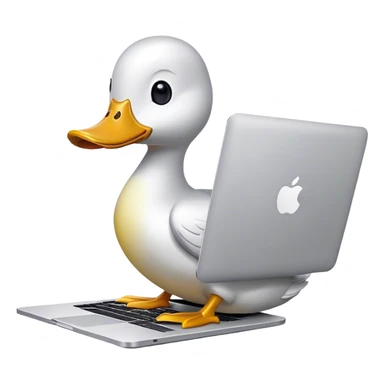 A cartoon duck using one macbook sticker