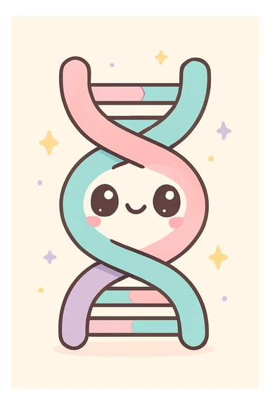 Kannst du mir bitte ein Bild erstellen im Kawaii-Stil? Also ganz übertrieben kitschig, also pastellige Farben mit den Thema Genetik. sticker