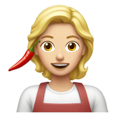 Una mujer cabellos blanco comiendo carne con chile  sticker