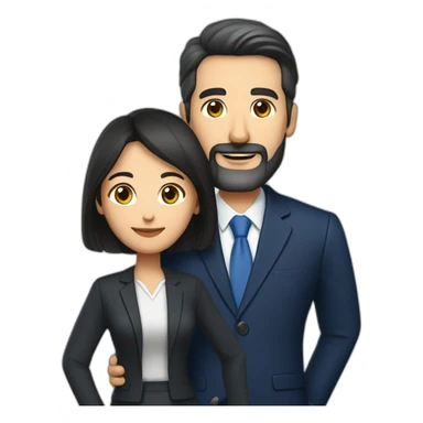 husband middle aged executive classic dark hair thin beard wearing dark blue business suit and bible, with wife filipina age 55 dark hair sticker