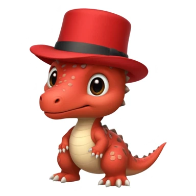 A very cute and adorable anthropomorphic baby dinosaur with a red top hat sticker