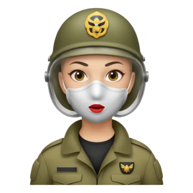woman soldier with hair style wearing mouth mask sticker