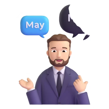 Justin Timberlake lookalike with speech bubble 'MAY' sticker