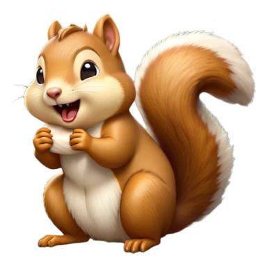 Cinematic Silly Yawning Squirrel Portrait Emoji, Head tilted with a dramatic, wide-open yawn revealing a tiny, adorable snout, soft, downy fur and a fluffy tail slightly askew, Simplified yet irresistibly cute features, highly detailed, glowing with a soft, cozy woodland glow, high shine, relaxed yet humorously expressive, stylized with a dash of whimsical woodland charm, soft glowing outline, capturing the essence of a drowsy yet endearing squirrel that appears ready to stretch and yawn its way into your heart! sticker