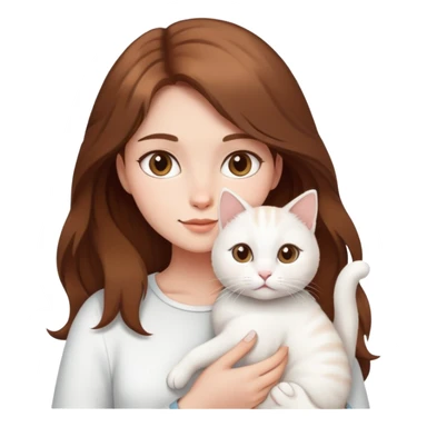 Brown hair girl holding a white cat sticker
