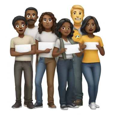 group of people standing holding signs sticker