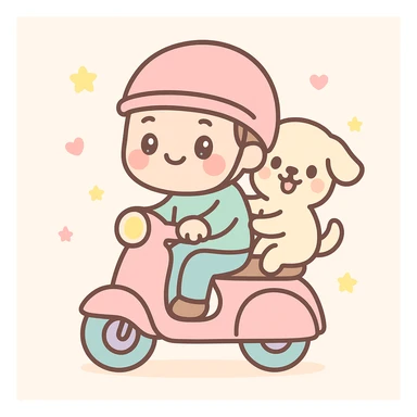 man and his pet dog riding a vespa sticker