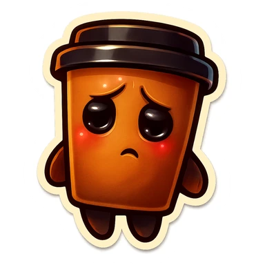 Tall coffee cup, dramatic, hiding, eyes to ground sticker