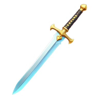 Clash of Clans aesthetic: Cinematic Playful Pixel 3D isometric  Sword Emoji, rendered in a 3D vector-style similar to standard emojis with minimal shading and bold, simplified shapes. A compact, distinct form with signature details, softly glowing with a pixelated adventure charm. Simplified yet unmistakably iconic, highly detailed and consistent, glowing with a soft radiance and high shine. Stylized with a touch of classic pixel-art charm and a soft glowing outline, capturing the essence of a beloved gaming relic with a friendly, playful manner! sticker