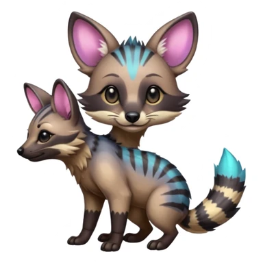 Cute adorable iridescent kawaii Shiny Colorful Dusky Dark Gloomy Glossy Aardwolf-Genet-Bobcat-fusion-animal-hybrid-creature, full body sticker