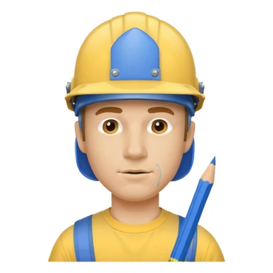 simplified emoji of a man with a blue helmet, a pencil in his nose, and a yellow shirt, no background sticker