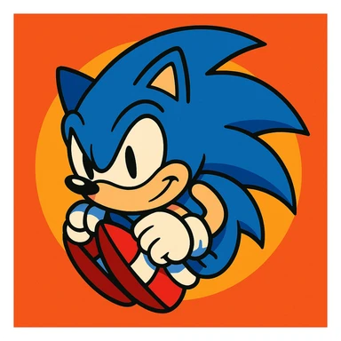 Sonic the Hedgehog, curled in a ball, ready to spin dash, cartoon style sticker