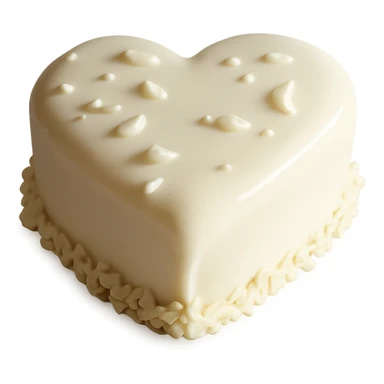 Remove the background, keep only the realistic heart-shaped white chocolate cake with glossy ganache in photorealistic style, transparent background. sticker