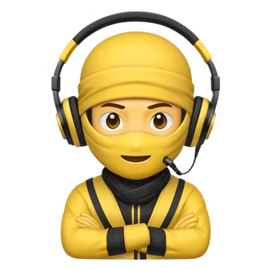 Make a customized yellow  emoji that has dj headphones on and a ninja outfit sticker
