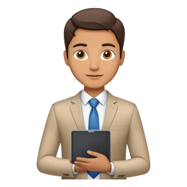 business executive confidently, holding a digital tablet or folder. The character wears smart business attire sticker